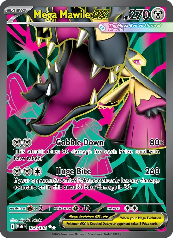 Mega Mawile ex 162/132 Mega Evolution Pokémon card, Ultra Rare, front scan