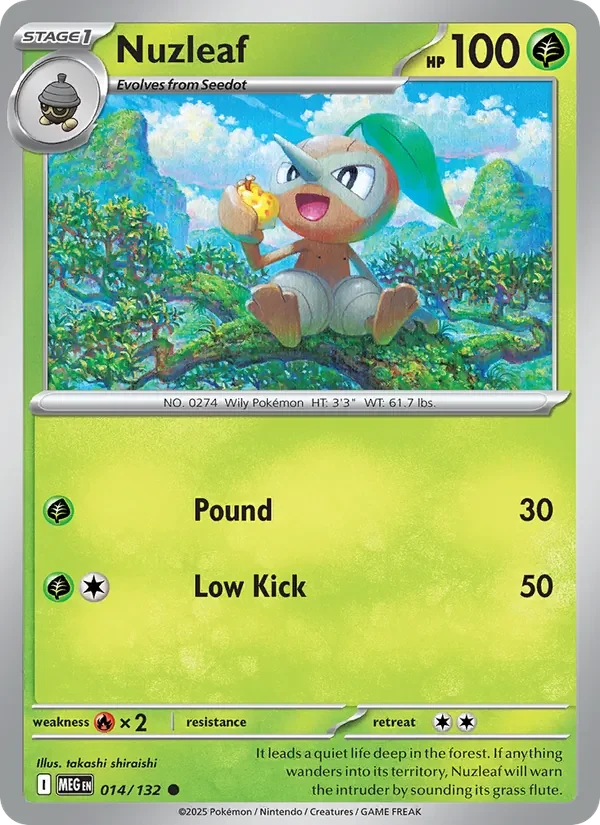 Nuzleaf 014/132 Mega Evolution Pokémon card, Common, front scan