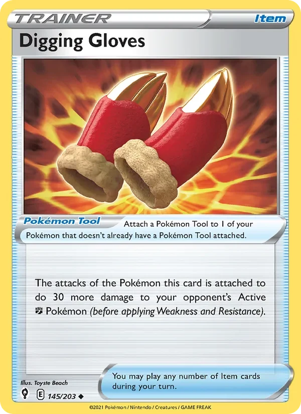 Digging Gloves 145/203 Evolving Skies Pokémon card, Uncommon, front scan