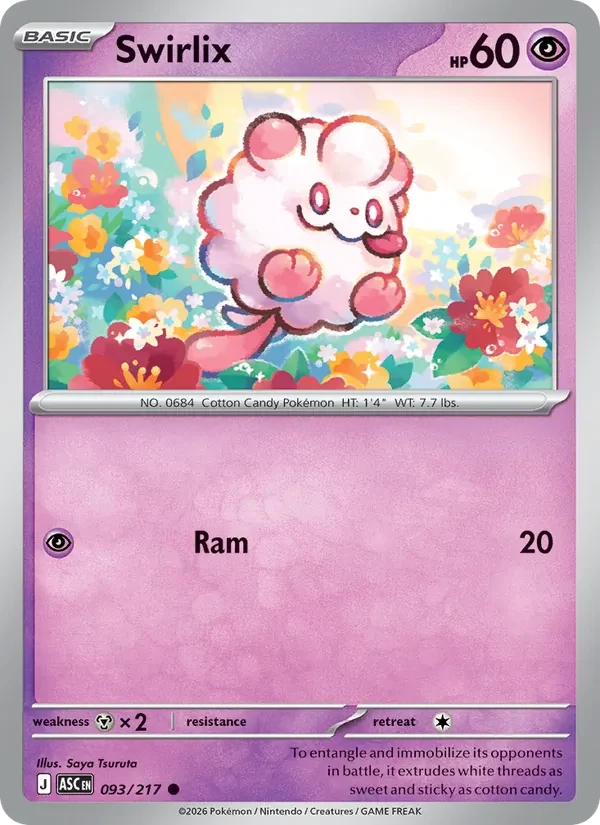 Swirlix 093/217 Ascended Heroes Pokémon card, Common, front scan