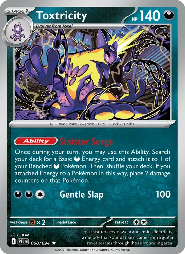Toxtricity 068/094 Phantasmal Flames Pokémon card, Rare, front scan