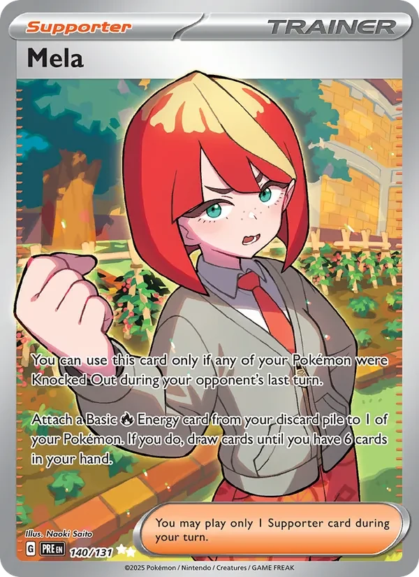 Mela 140/131 Prismatic Evolutions Pokémon card, Ultra Rare, front scan