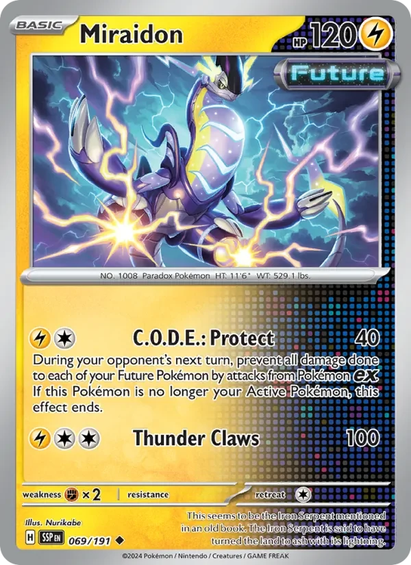 Miraidon 069/191 Surging Sparks Pokémon card, Uncommon, front scan