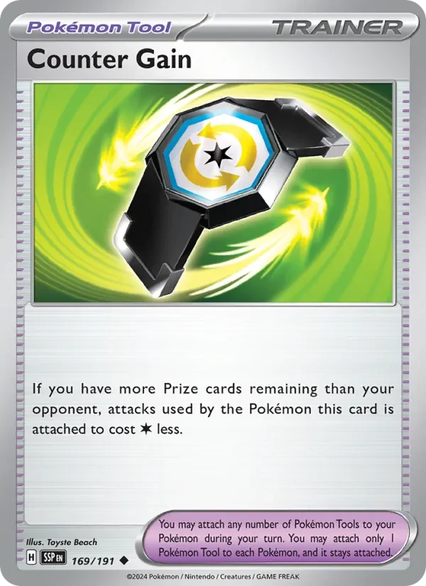 Counter Gain 169/191 Surging Sparks Pokémon card, Uncommon, front scan