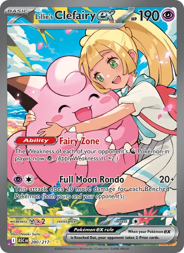 Lillie's Clefairy ex 280/217 Ascended Heroes Pokémon card, Special Illustration Rare, front scan