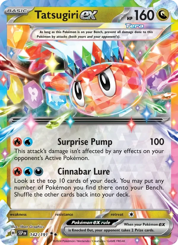 Tatsugiri ex 142/191 Surging Sparks Pokémon card, Double Rare, front scan