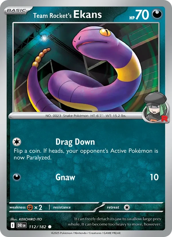 Team Rocket's Ekans 112/182 Destined Rivals Pokémon card, Common, front scan
