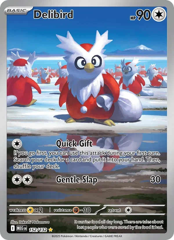Delibird 152/132 Mega Evolution Pokémon card, Illustration Rare, front scan