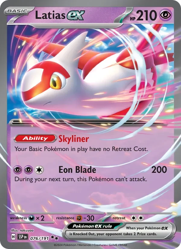 Latias ex 076/191 Surging Sparks Pokémon card, Double Rare, front scan