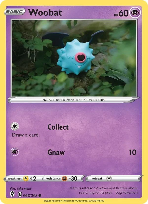 Woobat 068/203 Evolving Skies Pokémon card, Common, front scan