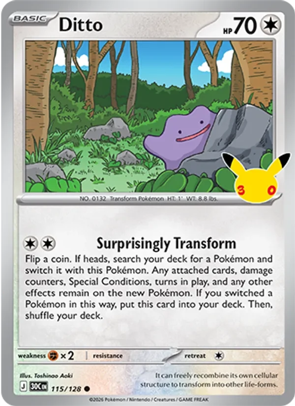Ditto 115/128 30th Celebration Pokémon card, Common, front scan