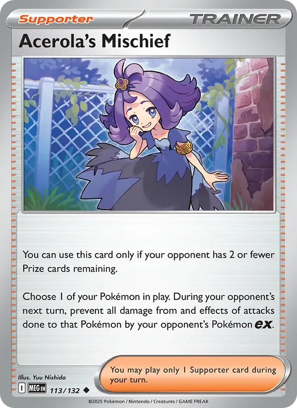 Acerola's Mischief 113/132 Mega Evolution Pokémon card, Uncommon, front scan
