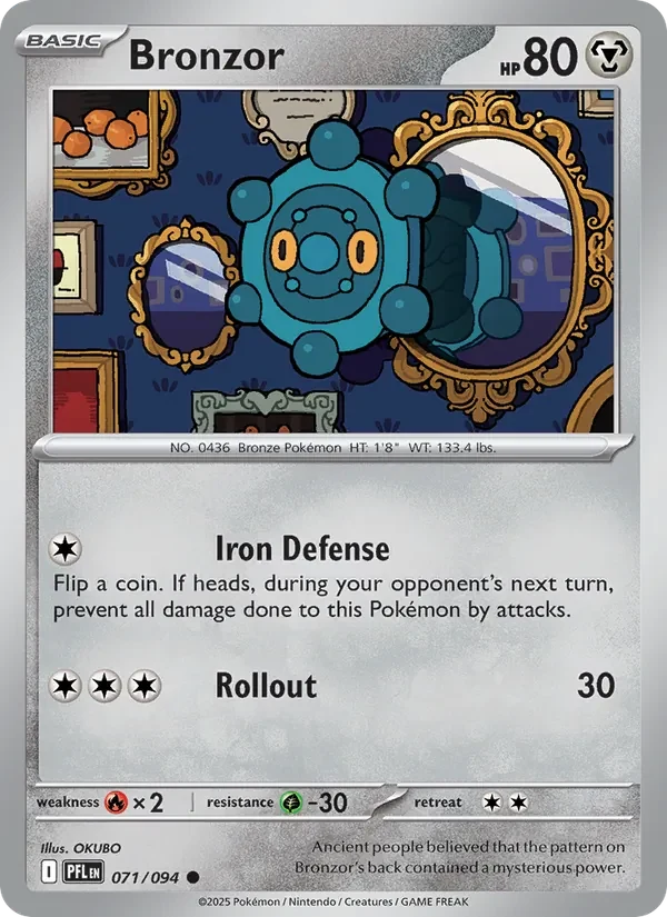 Bronzor 071/094 Phantasmal Flames Pokémon card, Common, front scan