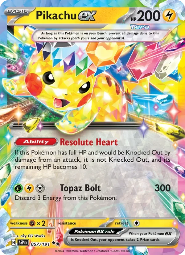 Pikachu ex 057/191 Surging Sparks Pokémon card, Double Rare, front scan