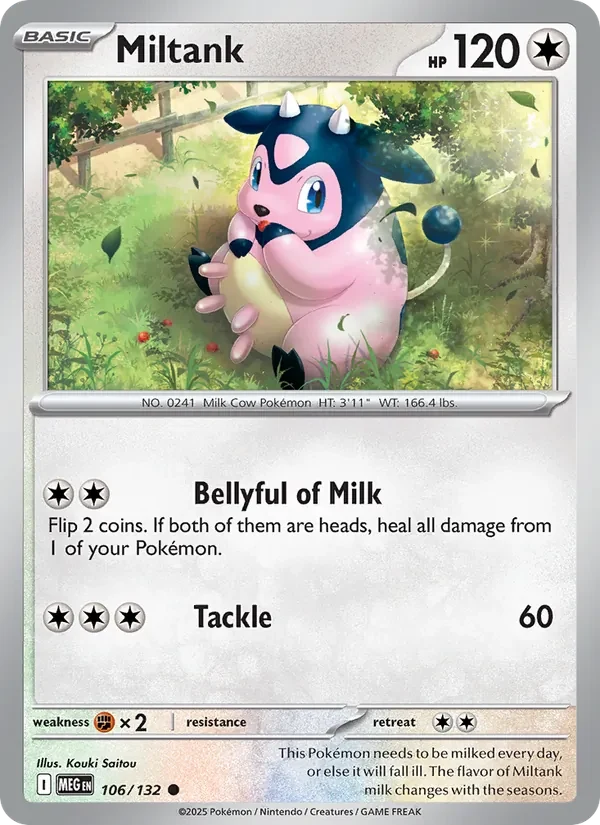 Miltank 106/132 Mega Evolution Pokémon card, Common, front scan