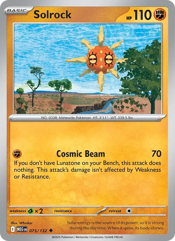 Solrock 075/132 Mega Evolution Pokémon card, Uncommon, front scan