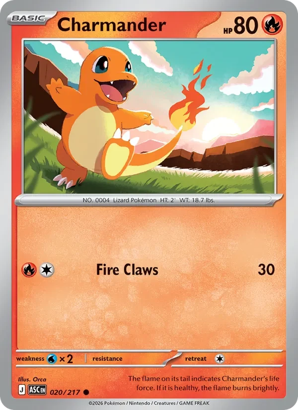Charmander 020/217 Ascended Heroes Pokémon card, Common, front scan