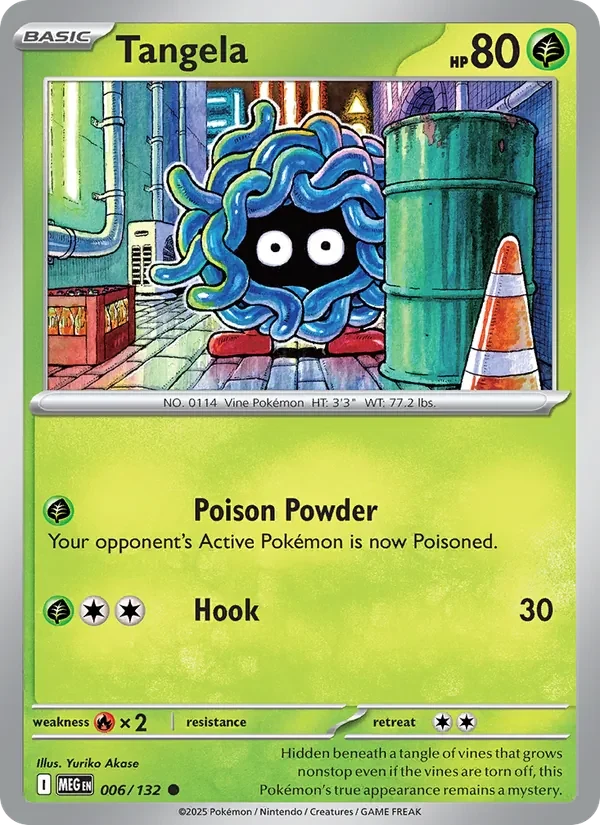 Tangela 006/132 Mega Evolution Pokémon card, Common, front scan