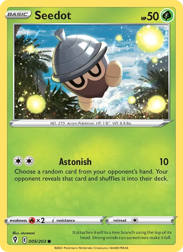 Seedot 005/203 Evolving Skies Pokémon card, Common, front scan