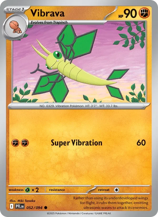 Vibrava 052/094 Phantasmal Flames Pokémon card, Common, front scan