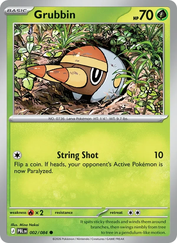 Grubbin 002/084 Pitch Black Pokémon card, Common, front scan