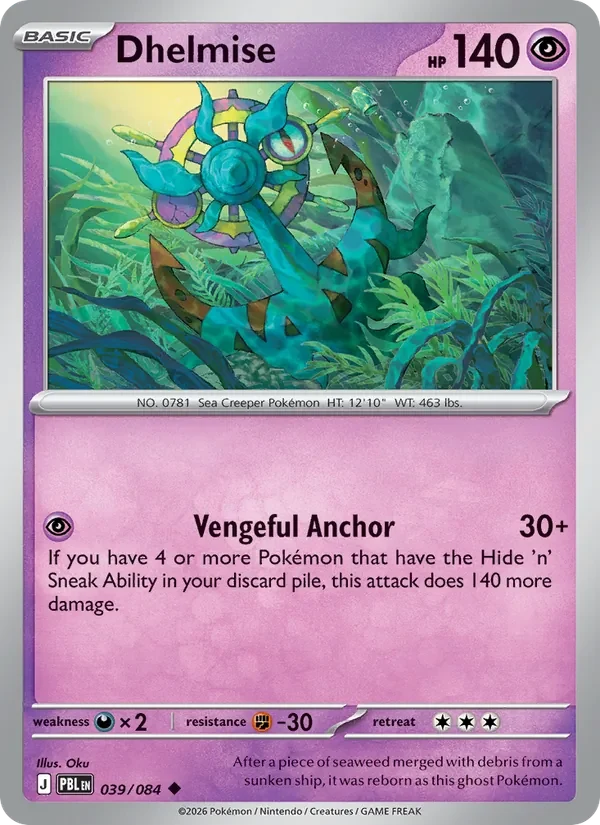 Dhelmise 039/084 Pitch Black Pokémon card, Uncommon, front scan