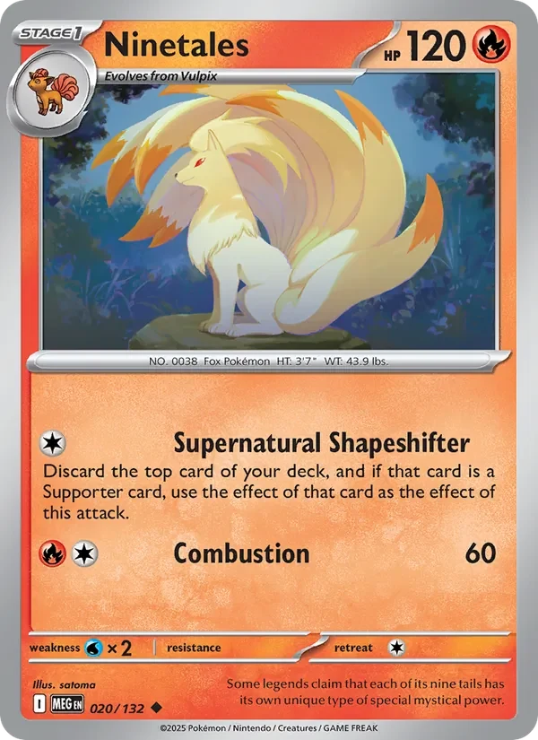 Ninetales 020/132 Mega Evolution Pokémon card, Uncommon, front scan