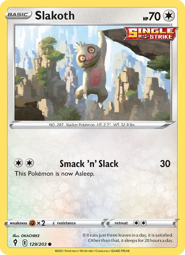 Slakoth 129/203 Evolving Skies Pokémon card, Common, front scan