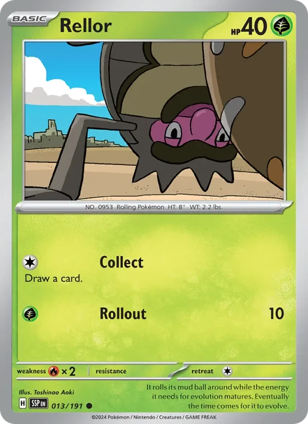 Rellor 013/191 Surging Sparks Pokémon card, Common, front scan