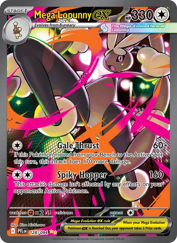 Mega Lopunny ex 128/094 Phantasmal Flames Pokémon card, Special Illustration Rare, front scan