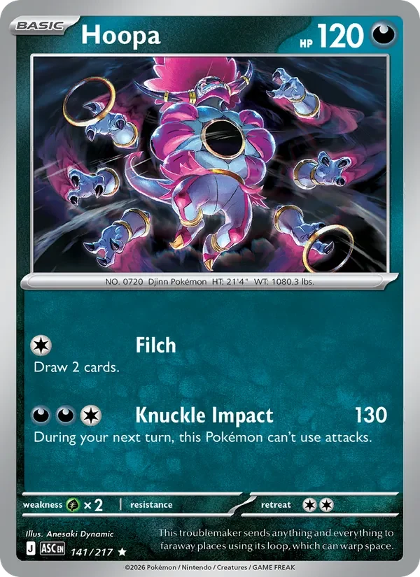 Hoopa 141/217 Ascended Heroes Pokémon card, Rare, front scan