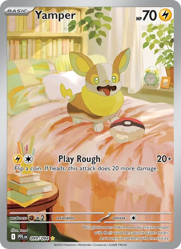 Yamper 099/094 Phantasmal Flames Pokémon card, Illustration Rare, front scan