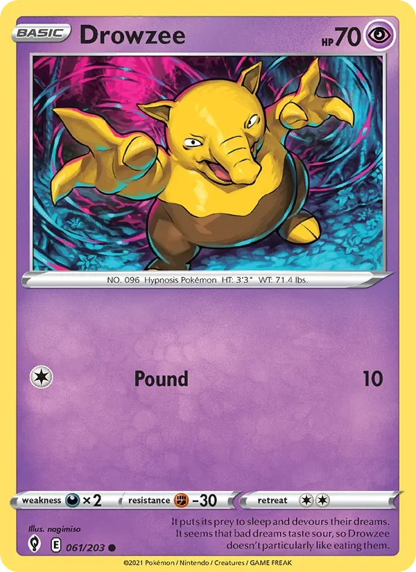 Drowzee 061/203 Evolving Skies Pokémon card, Common, front scan