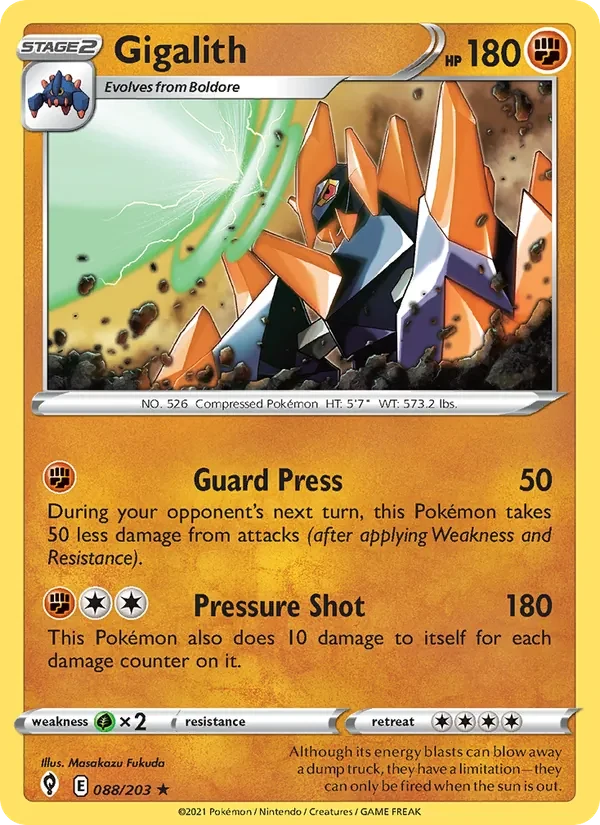 Gigalith 088/203 Evolving Skies Pokémon card, Rare, front scan