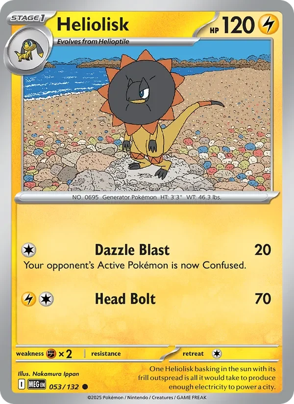 Heliolisk 053/132 Mega Evolution Pokémon card, Common, front scan