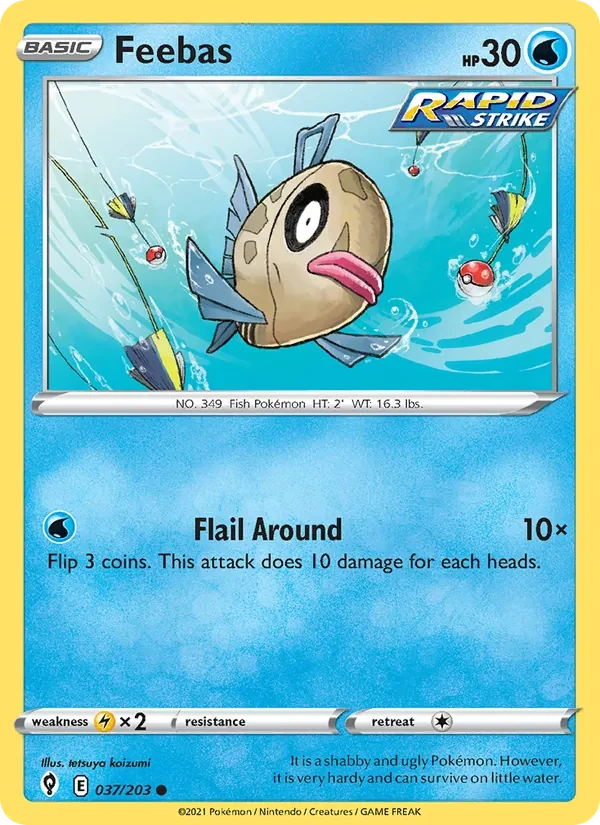 Feebas 037/203 Evolving Skies Pokémon card, Common, front scan