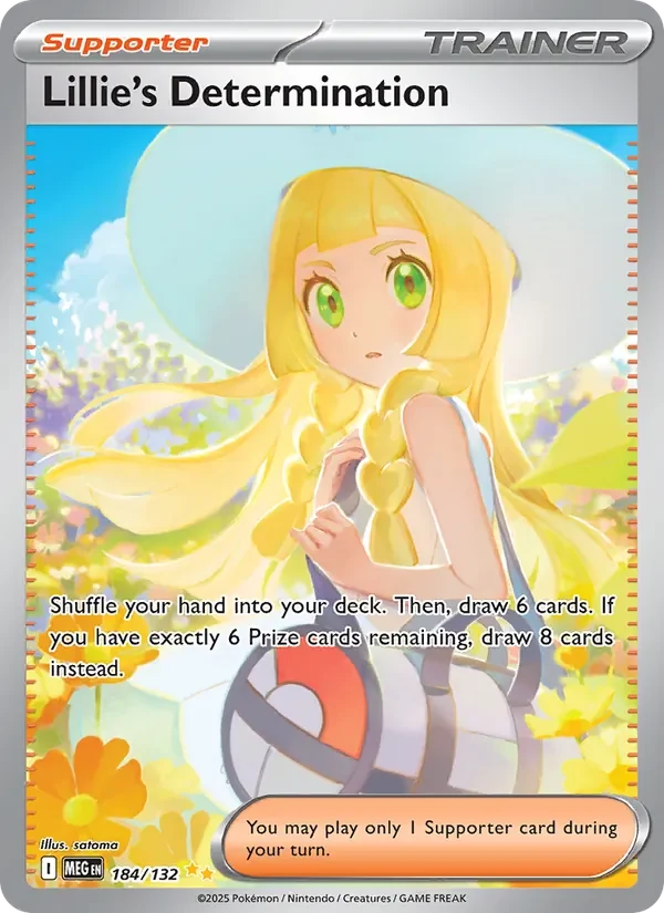 Lillie's Determination 184/132 Mega Evolution Pokémon card, Special Illustration Rare, front scan