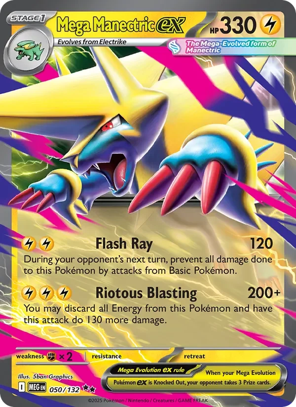 Mega Manectric ex 050/132 Mega Evolution Pokémon card, Double Rare, front scan