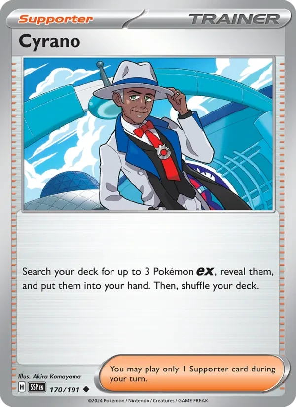 Cyrano 170/191 Surging Sparks Pokémon card, Uncommon, front scan