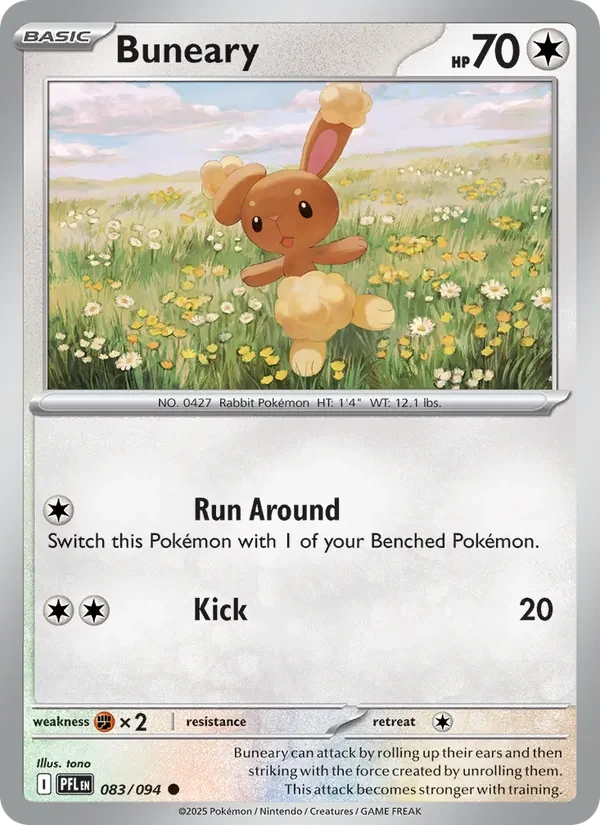 Buneary 083/094 Phantasmal Flames Pokémon card, Common, front scan