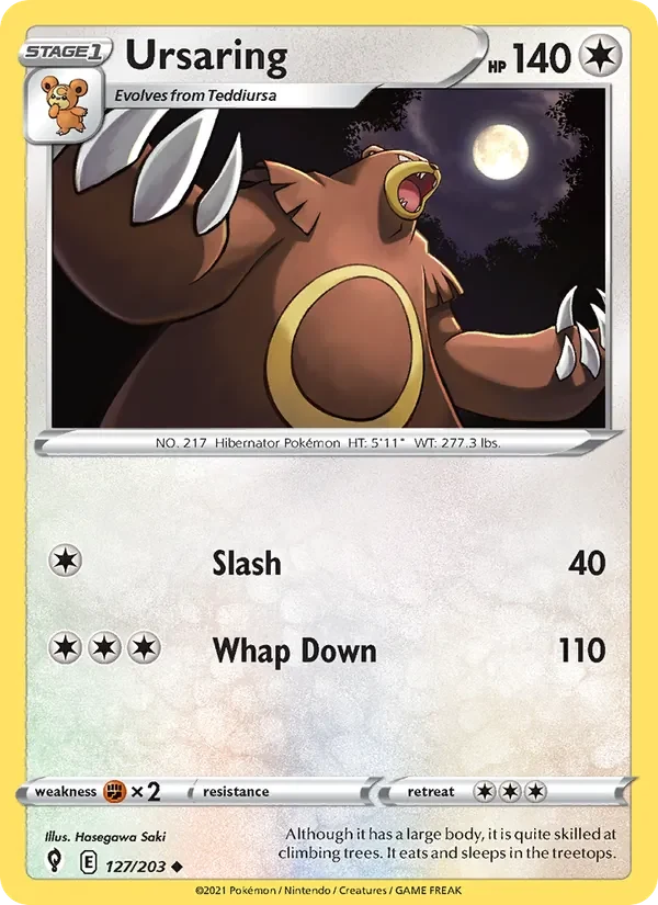 Ursaring 127/203 Evolving Skies Pokémon card, Uncommon, front scan