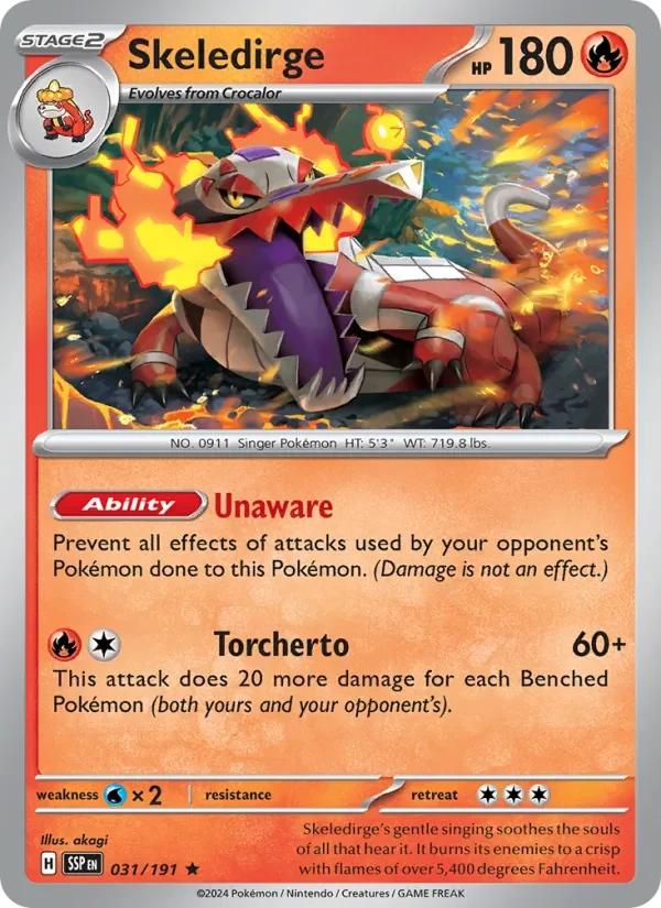 Skeledirge 031/191 Surging Sparks Pokémon card, Rare, front scan