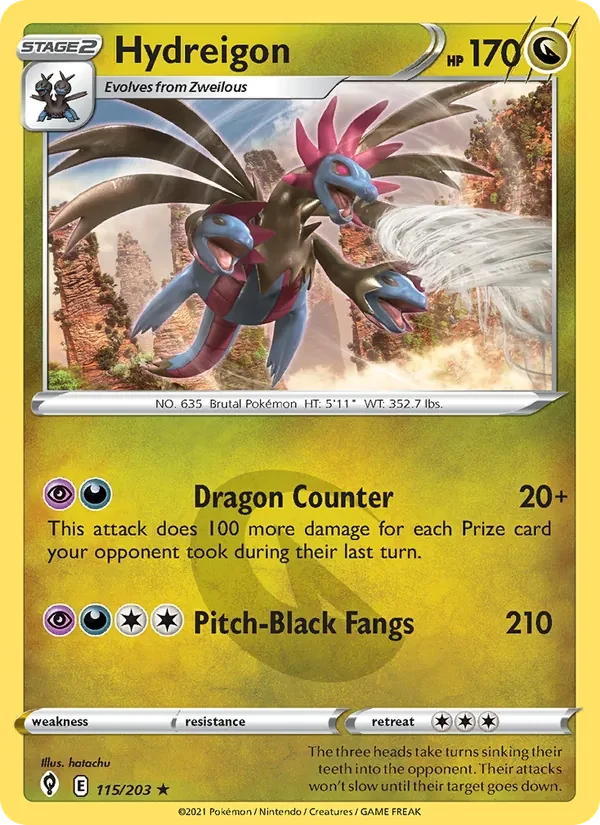 Hydreigon 115/203 Evolving Skies Pokémon card, Holo Rare, front scan