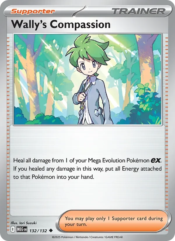 Wally's Compassion 132/132 Mega Evolution Pokémon card, Uncommon, front scan