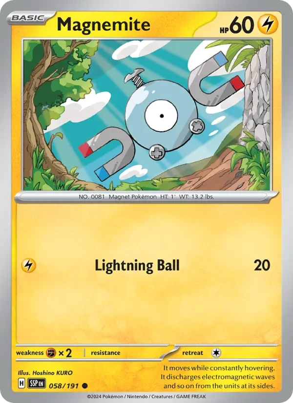 Magnemite 058/191 Surging Sparks Pokémon card, Common, front scan