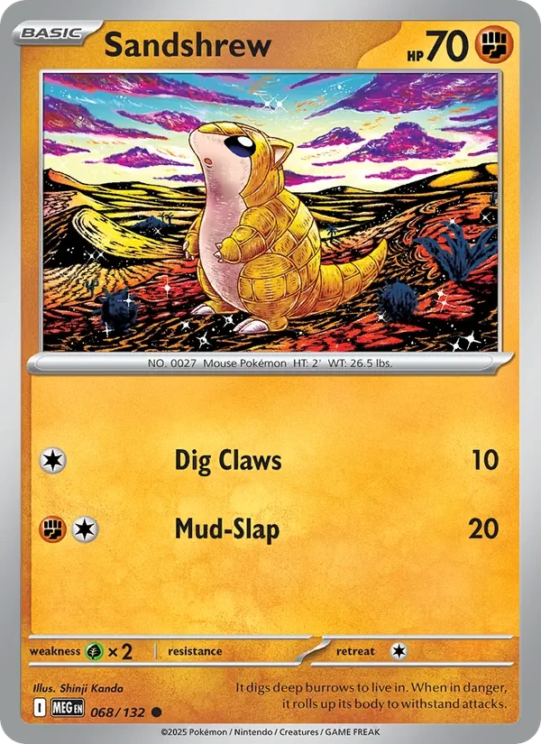 Sandshrew 068/132 Mega Evolution Pokémon card, Common, front scan