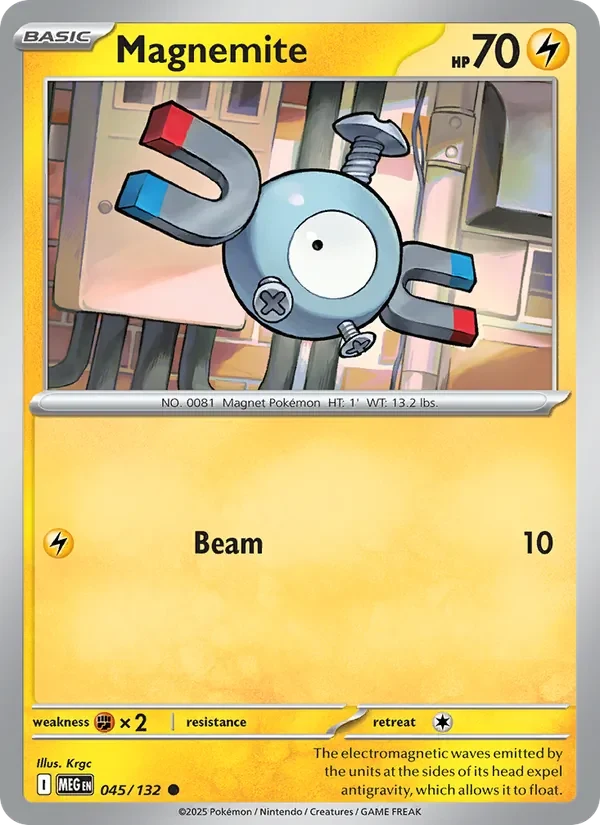 Magnemite 045/132 Mega Evolution Pokémon card, Common, front scan