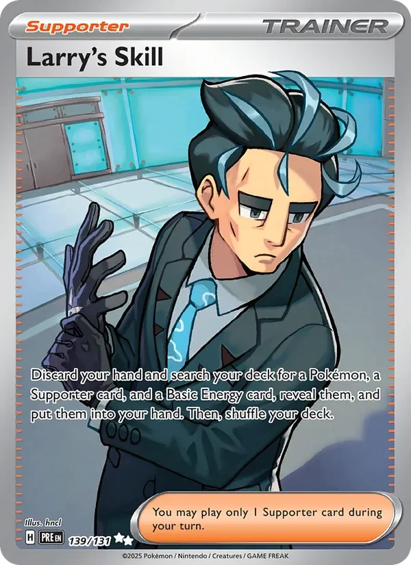 Larry's Skill 139/131 Prismatic Evolutions Pokémon card, Ultra Rare, front scan