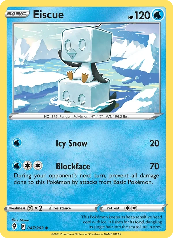 Eiscue 047/203 Evolving Skies Pokémon card, Uncommon, front scan