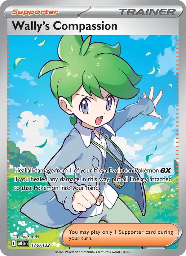 Wally's Compassion 176/132 Mega Evolution Pokémon card, Ultra Rare, front scan